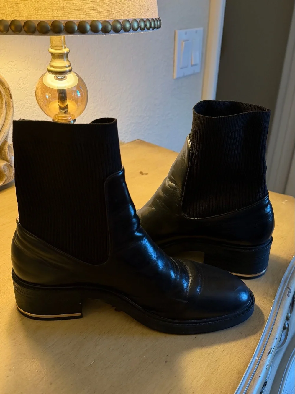 Zara Black Leather Chukka Boots with Knit Ankle